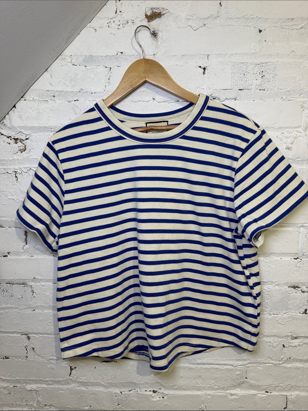 Tuckernuck Blue White Striped 100% Cotton Classic Crewneck T Shirt Top Size L - Picture 4 of 10